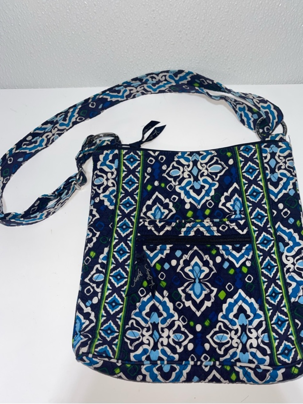 3/$30 Vera Bradley Navy Blue Quilted Crossbody with Teal and Lime Geo Pattern